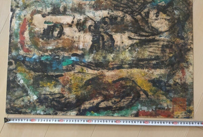 Kong Baiji (China) - Stone Buddha Unique Oil Stick On Paper Original Painting