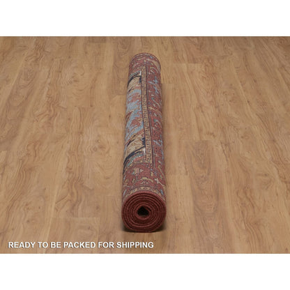 6'1"x9'2" Red Antiqued Fine Heris Re-Creation Soft Wool Hand Knotted Rug