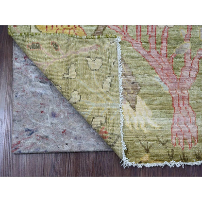 2'7"X6' Green Afghan Peshawar Birds Design Wool Hand Knotted Runner Rug