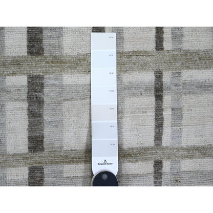 8'8"X11'8" Brown Bauhaus Inspired Line Design Hand Knotted Pure Wool Rug