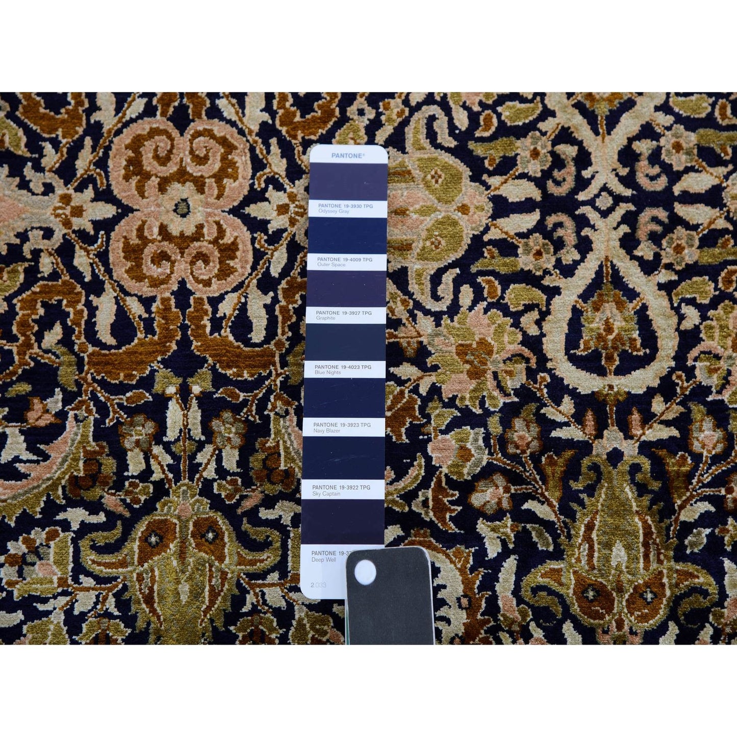 4'1"X6' Graphite Blue Pure Silk 400 Kpsi Hand Knotted All Over Design Rug