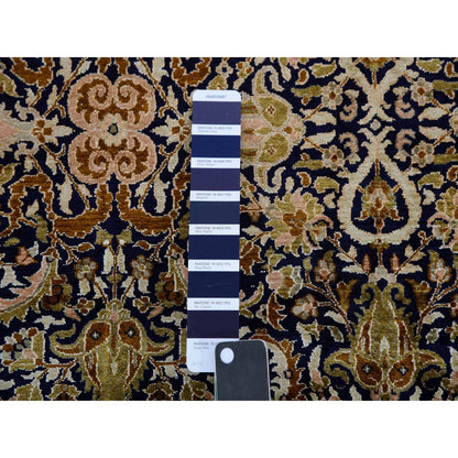 4'1"X6' Graphite Blue Pure Silk 400 Kpsi Hand Knotted All Over Design Rug