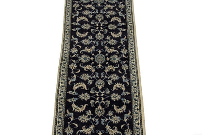 Vintage Oriental Runner Rug Allover Floral Navy