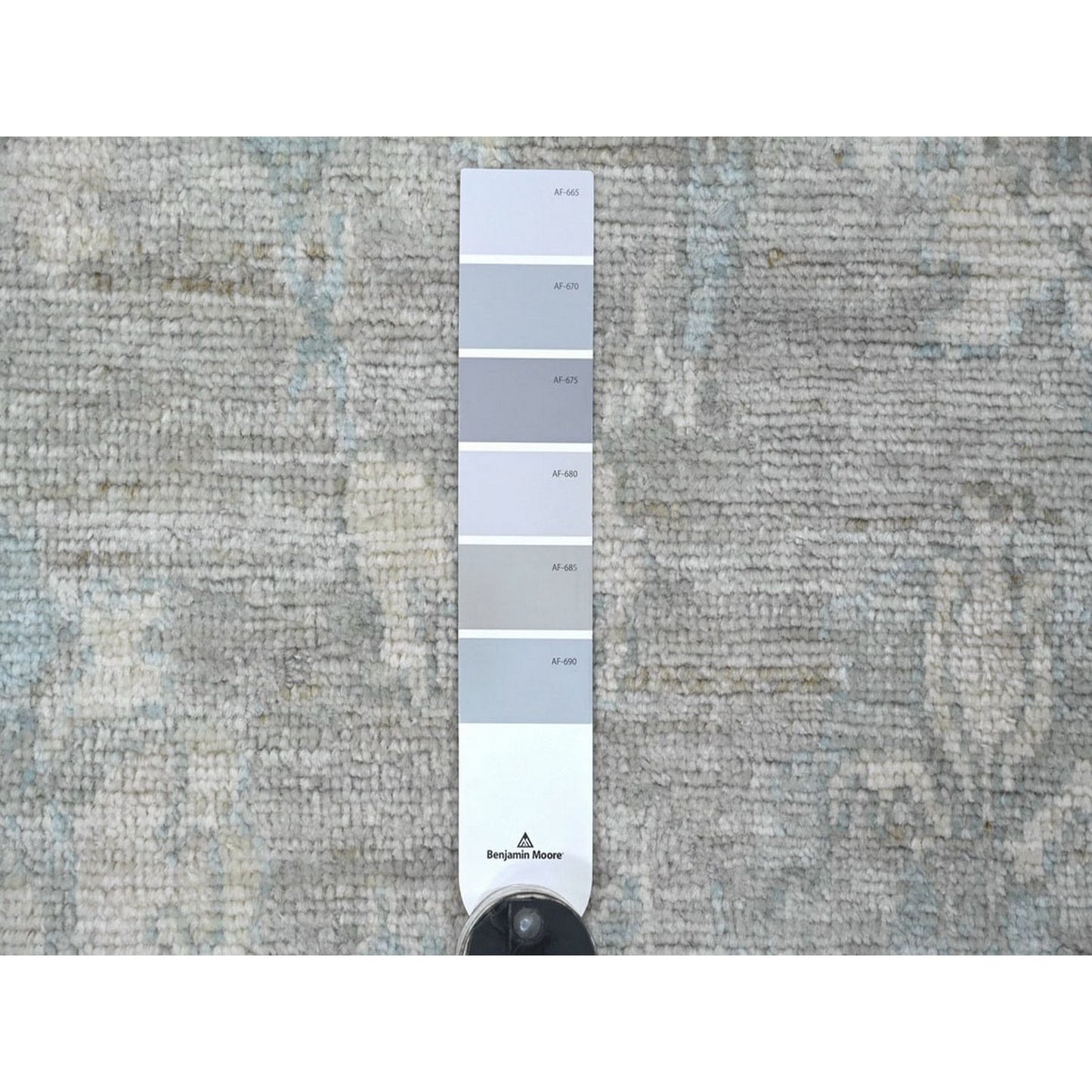 Fossil Gray Afghan Hand Knotted Wool Rug 3'x5' Leaf Design Oushak Angora