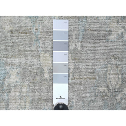 Fossil Gray Afghan Hand Knotted Wool Rug 3'x5' Leaf Design Oushak Angora