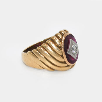 10K Yellow Gold Diamond Ring & Synthetic Ruby