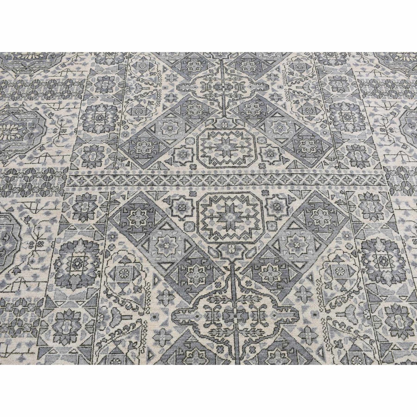 8'2"X10'5" Gray Ottoman Mamluk Design Hand Knotted Undyed Wool Rug