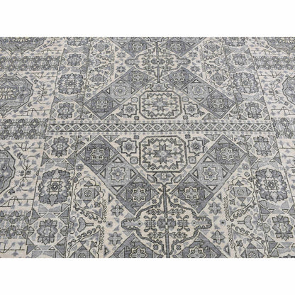 8'2"X10'5" Gray Ottoman Mamluk Design Hand Knotted Undyed Wool Rug