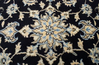 Handmade Wool Nain Runner Rug Classic Navy Floral