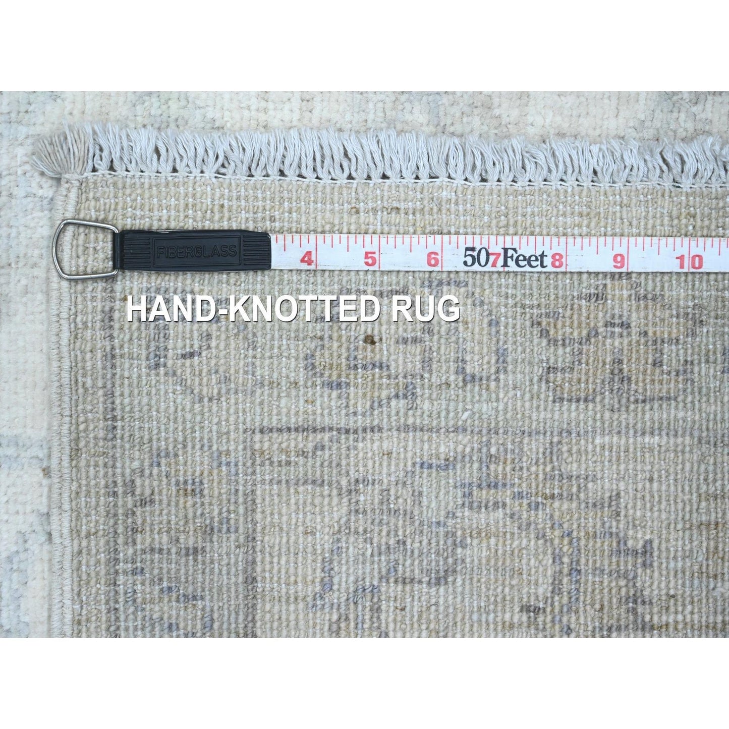 2'5"X11'1" White Washed Peshawar Leaf Design Hand Knotted Wool Runner Rug