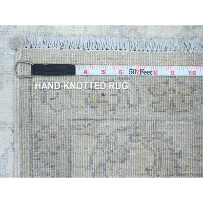 2'5"X11'1" White Washed Peshawar Leaf Design Hand Knotted Wool Runner Rug