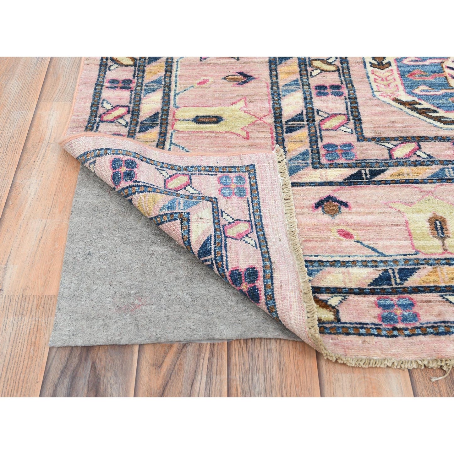 8'10"x12' Blush Pink Organic Wool Hand Knotted Afghan Super Kazak Rug
