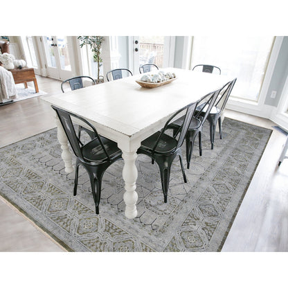 9'X11'7" Cadet Gray Silk With Wool Mamluk Design Hand Knotted Rug