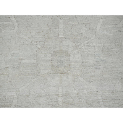 9'X11'10" Oyster White Washed Out Peshawar Hand Knotted 100% Wool Rug