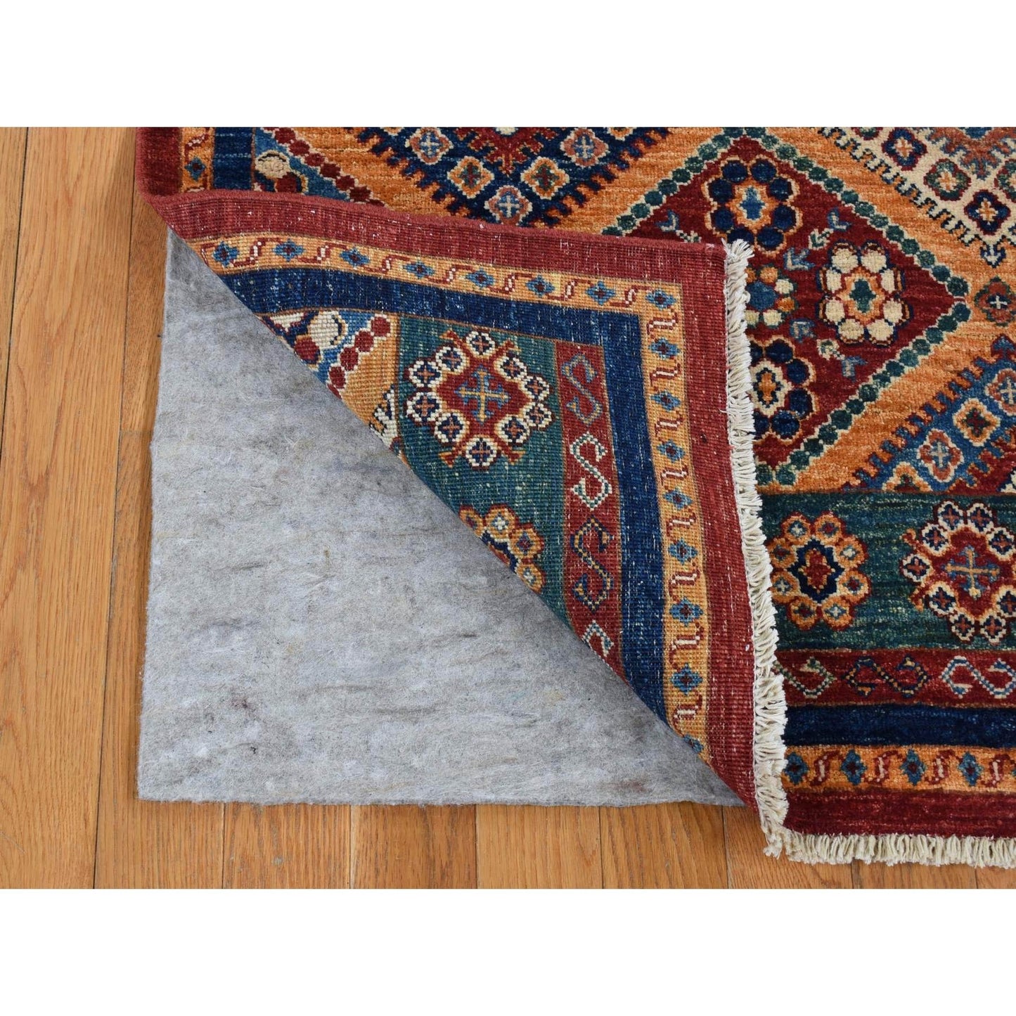 5'7"X8' Green Super Kazak Khorjin Design Hand Knotted Pure Wool Rug