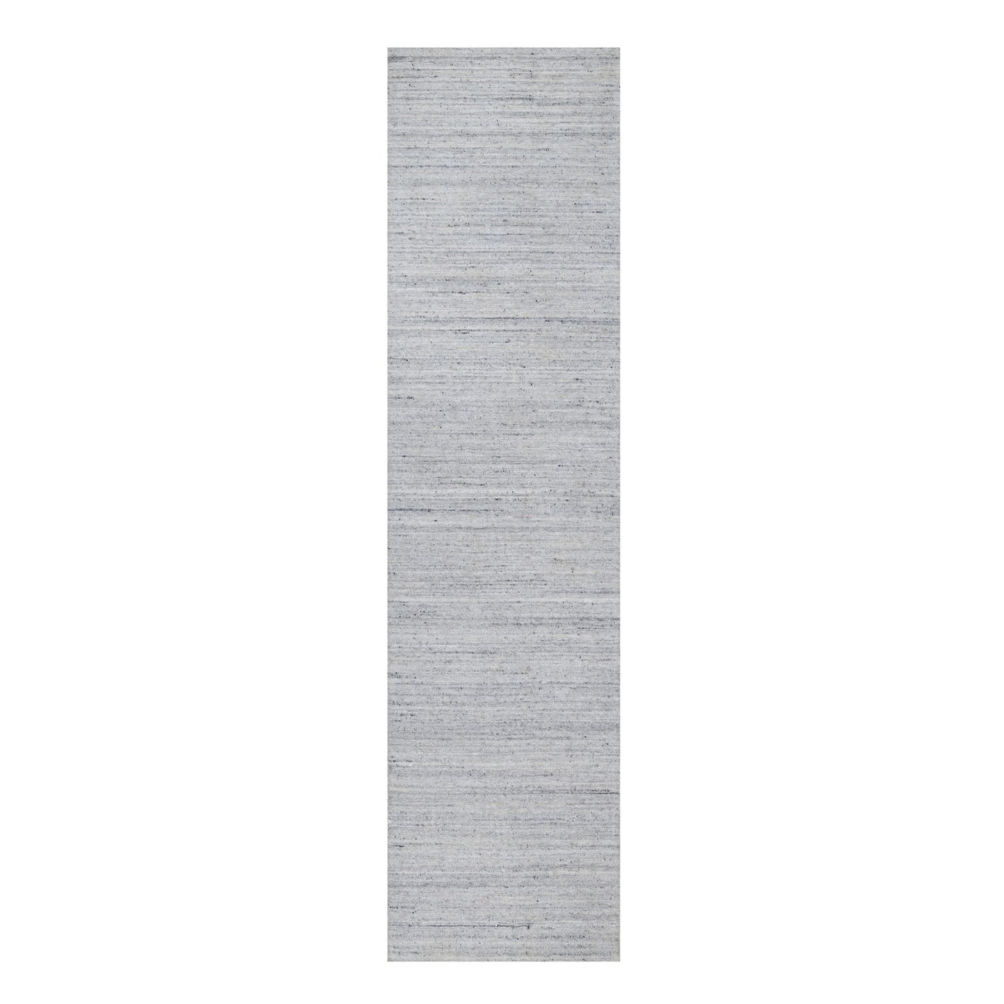 2'6"X10' White Hand Loomed Plain Modern Striae Design All Wool Runner Rug
