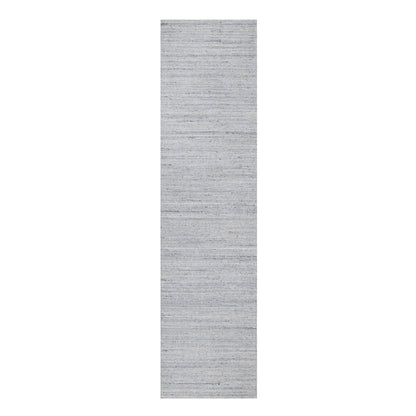 2'6"X10' White Hand Loomed Plain Modern Striae Design All Wool Runner Rug