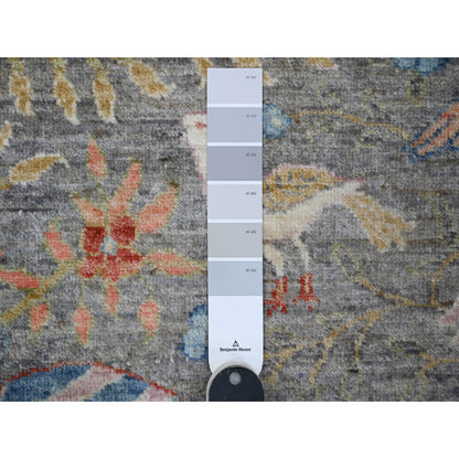 12'X12' Gray Hand Knotted Peshawar Birds Of Paradise Square Oriental Rug