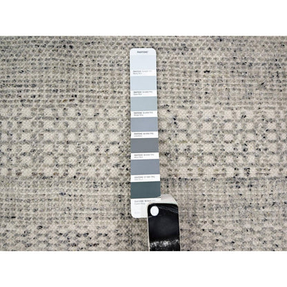 Hand knotted wool rug round oxidized distressed grass design gray