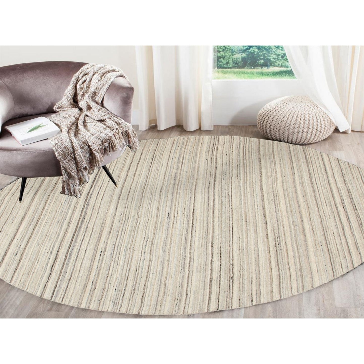 8'X8' Beige Hand Loomed Organic Wool Modern Oriental Rug