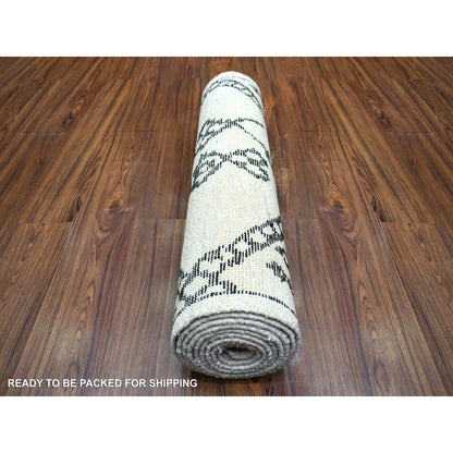 2'10"X11'4" Ivory Hand Knotted Moroccan Berber Soft Shiny Wool Runner Rug