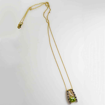 14K Yellow Gold Peridot & Diamond Necklace 4.9G