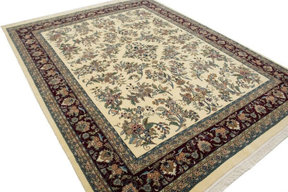 Classic Beige Floral Design Hand-Knotted Oriental