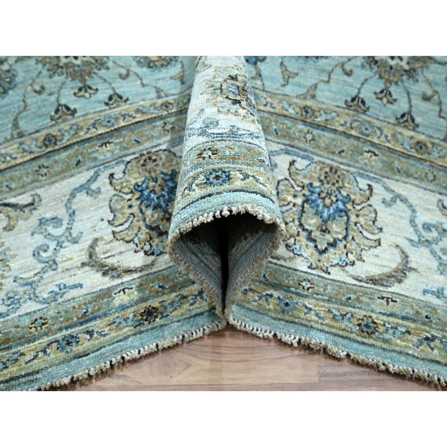 8'1"X8'1" Blue Agra Shah Abbas Flower Design Wool Hand Knotted Square Rug
