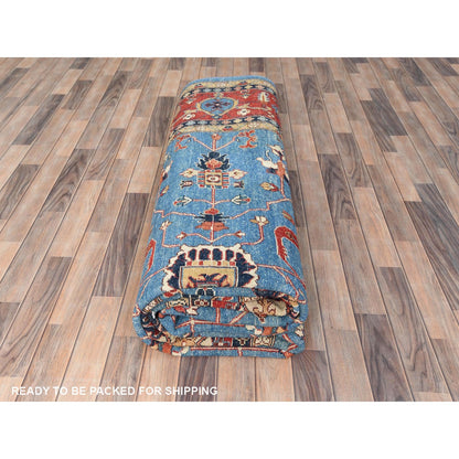 9'10"X13'6" Blue Afghan Peshawar Heris Wool Hand Knotted Oriental Rug