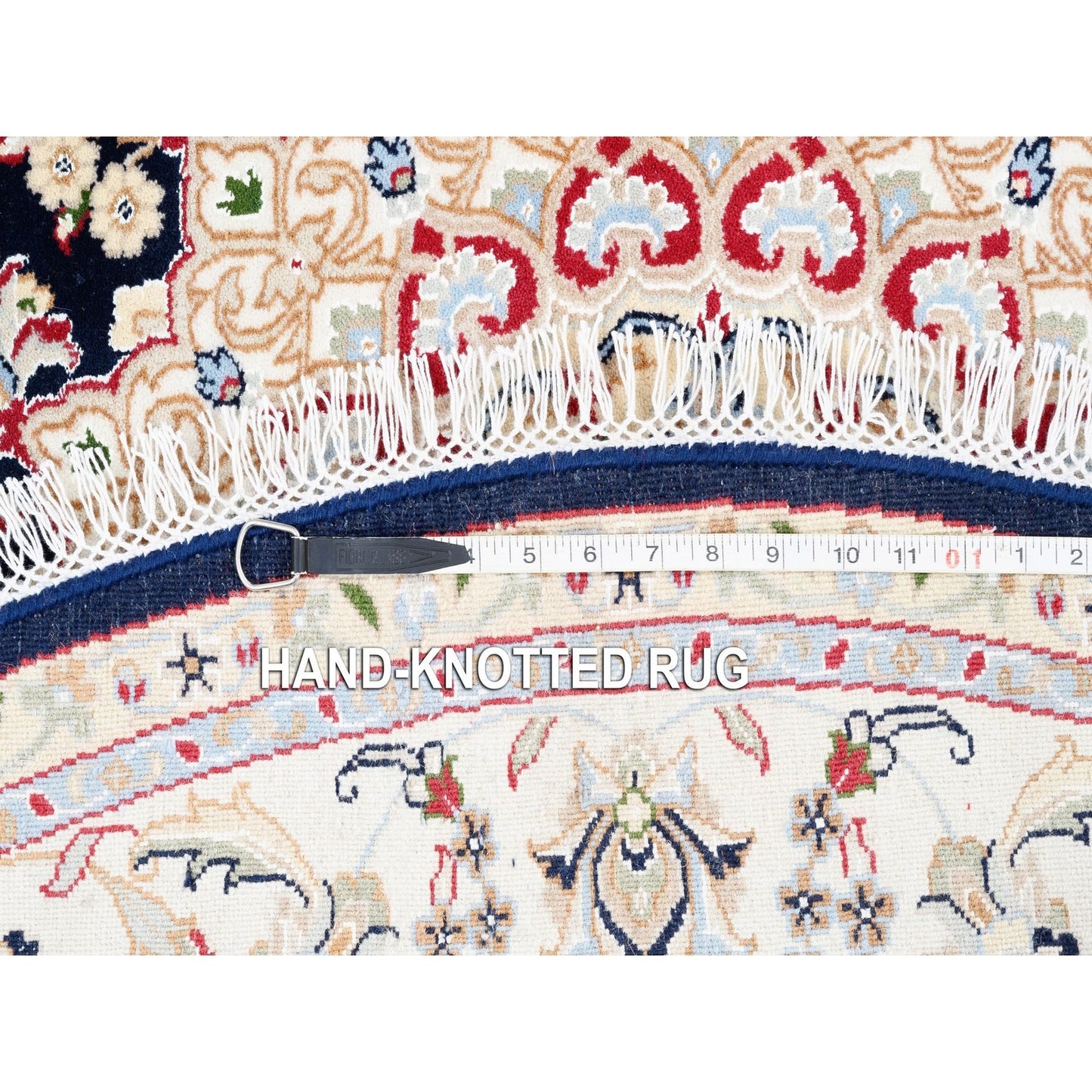 6'X6' Nain Pure Wool 250 Kpsi Navy Blue Hand Knotted Round Oriental Rug
