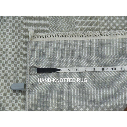 3'x5'3" Battleship Gray Grass Design Wool and Silk Hand Knotted Rug