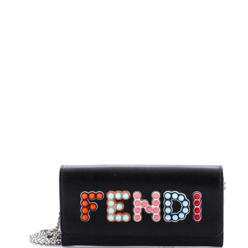 Fendi Logo Continental Wallet On Chain Studded Leather