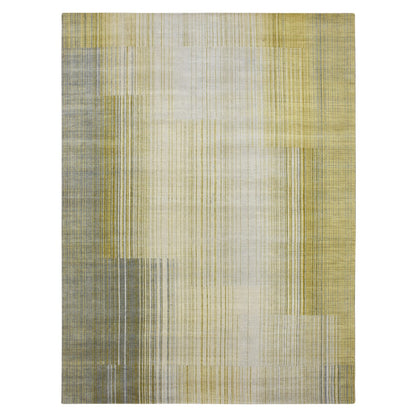 9'2"X12'4" Gray Mid Century Inspired Line Design Wool Hand Knotted Rug