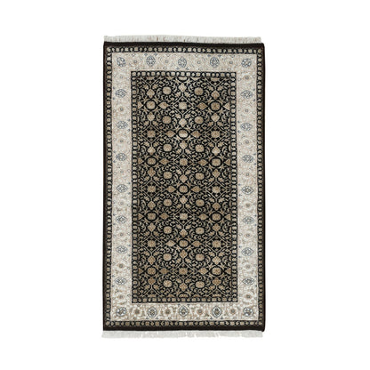 2'4"X4'7" Black Herrita Design 250 Kpsi Organic Wool Hand Knotted Rug