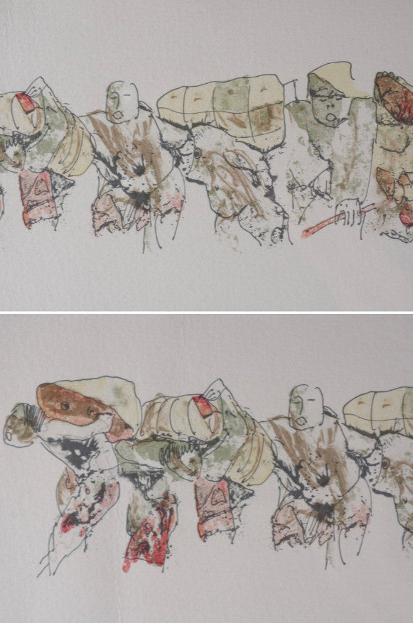 Ho Lebadang Procession Embossed Lithograph Ea Signed Dedication W/ Case 73Cm