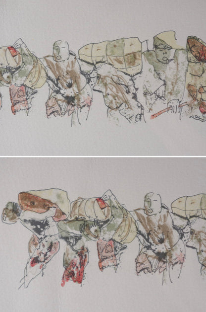 Ho Lebadang Procession Embossed Lithograph Ea Signed Dedication W/ Case 73Cm