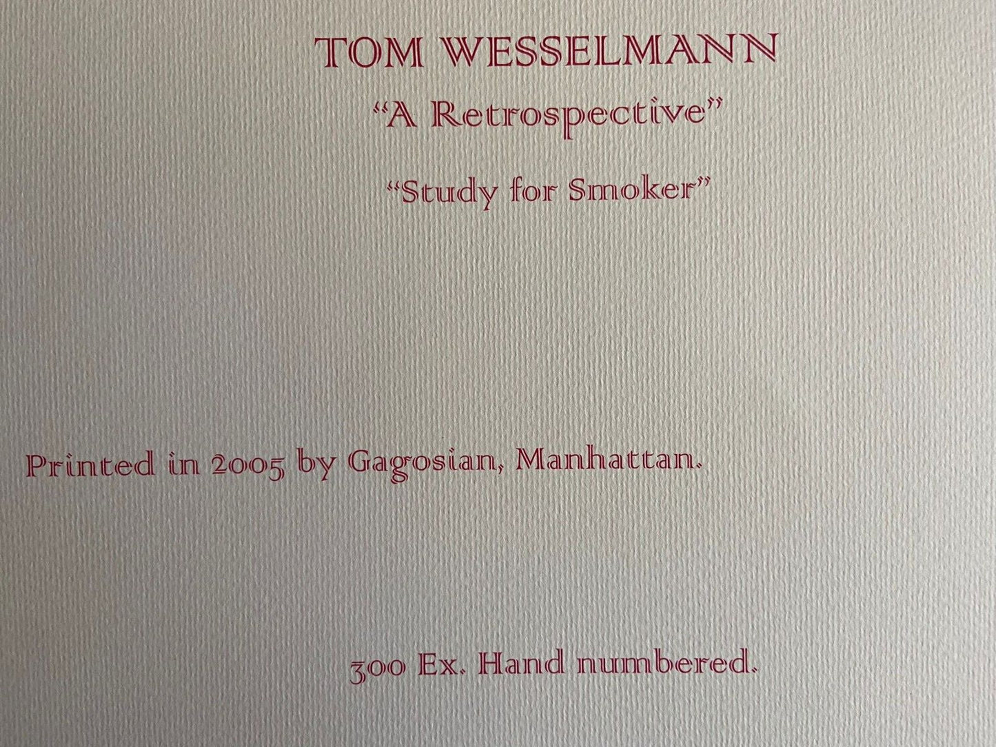 Tom Wesselmann Lithograph Coa Hand Numbered Signed Op Published