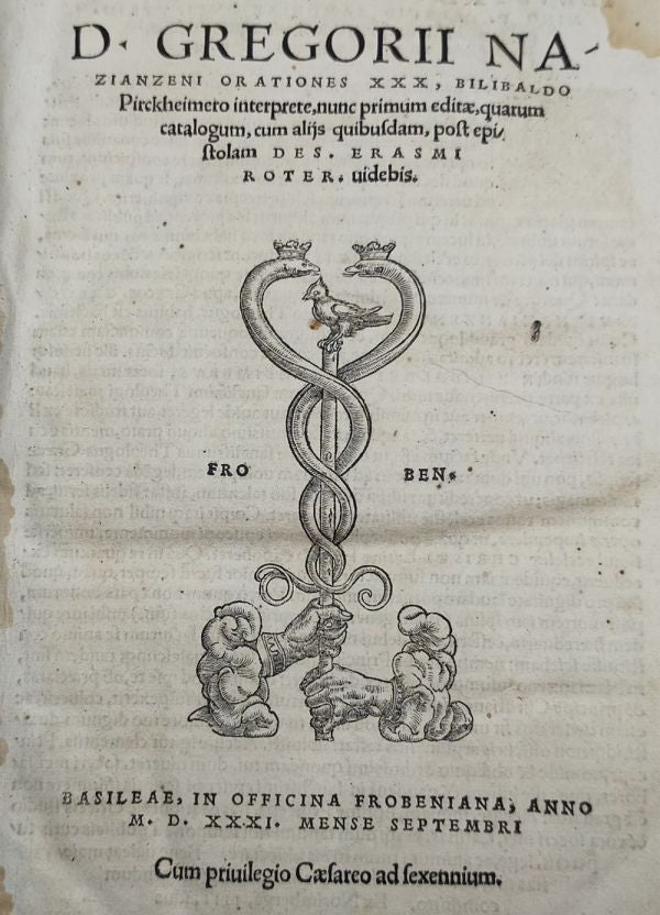 1531-1534 Froben Gregorius Nazianzen Orationes & Irenaeus Erasmus Editio Vellum