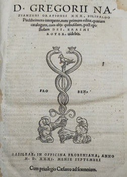 1531-1534 Froben Gregorius Nazianzen Orationes & Irenaeus Erasmus Editio Vellum