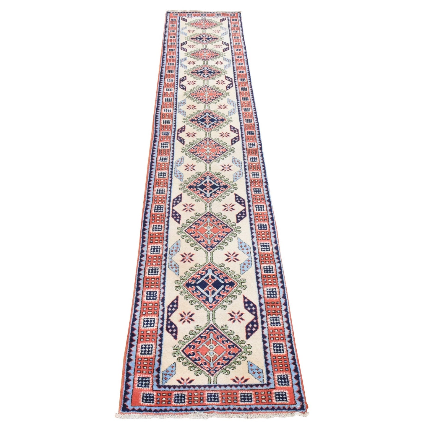 2'6"X13'1" Reed Yellow Vintage Zoroastrian Hand Knotted Wool Runner Rug
