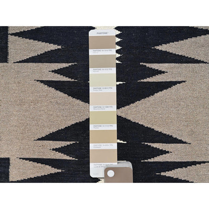 12'2"X14'8" Brown Hand Woven Rug American Geometric Design Flat Weave Wool