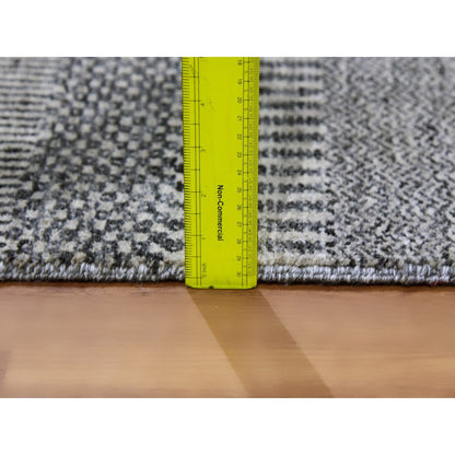 2'5"X15'10" Gray Grass Design Hand Knotted Undyed Wool Xl Runner Rug