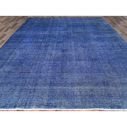 10'X12'7" Blue Hand Knotted Vintage Zoroastrian Tebraz Wool Oriental Rug