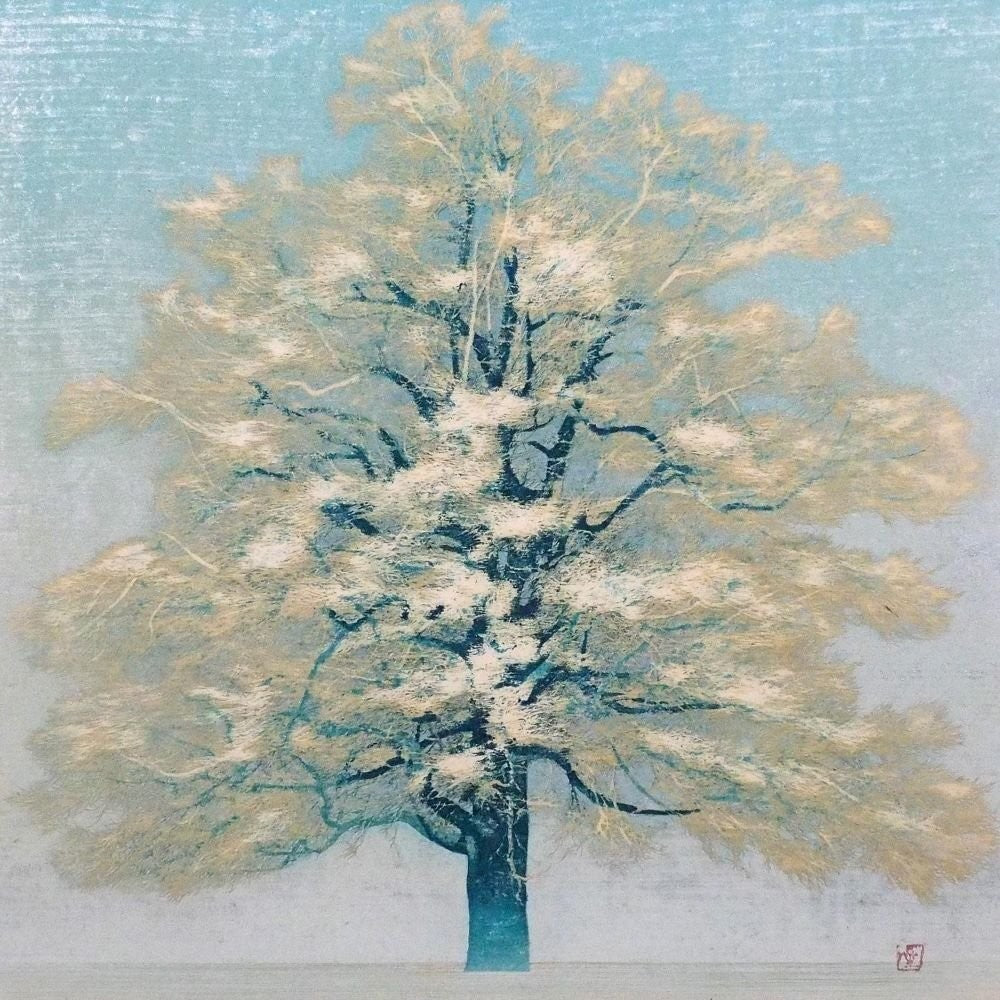 Joichi Hoshi White Tree (A) 1974 Original Woodblock Print Limited Ed.99 Signed
