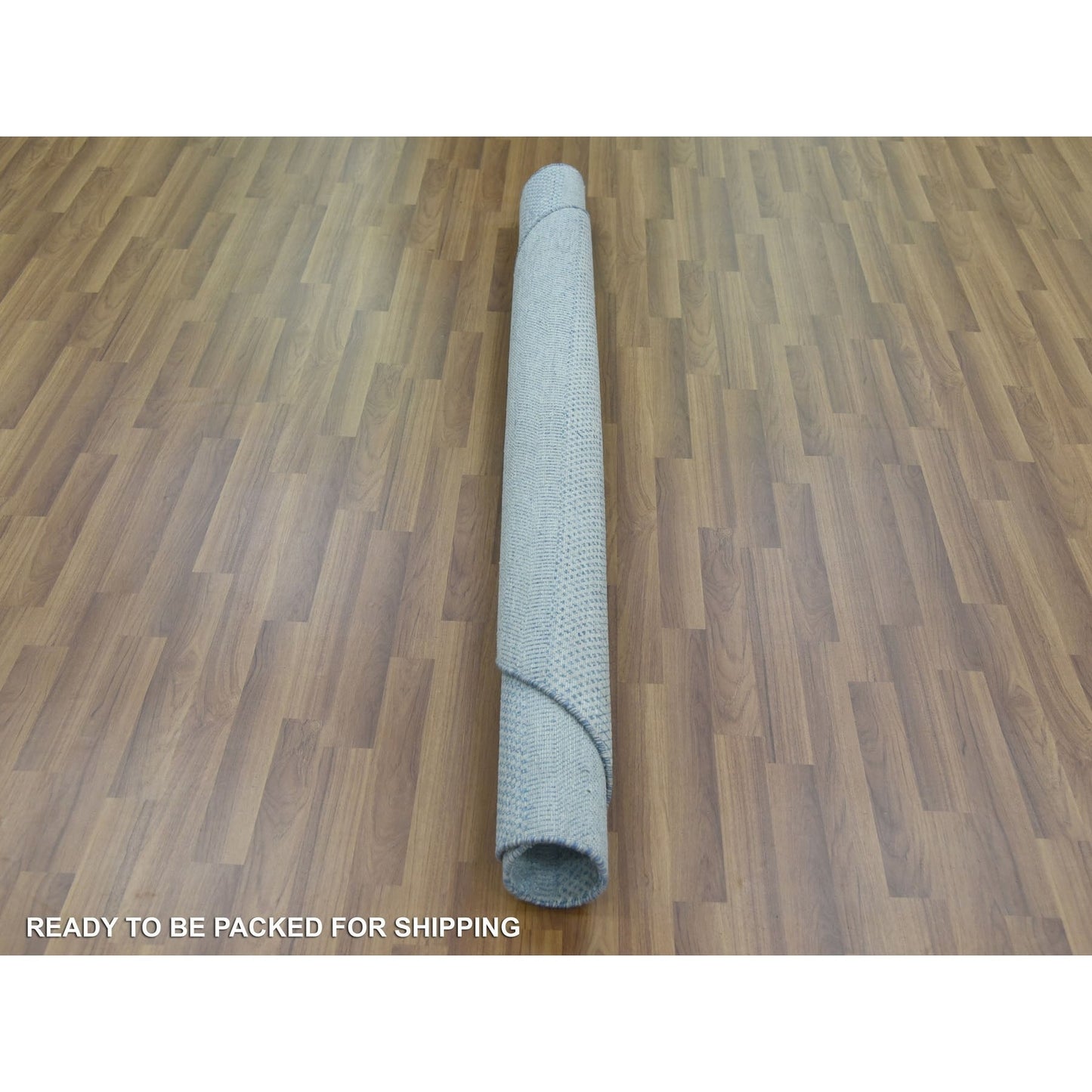 5'10"x5'10" Blue Wool and Silk Hand Knotted Modern Grass Design Round Rug
