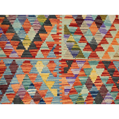 2'10"X12'8" Colorful Flat Weave Afghan Kilim Hand Woven Wool Runner Rug