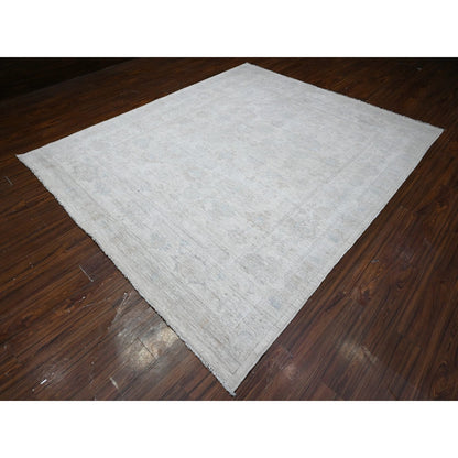 8'3"X9'9" Pacific Pearl White Faded Afghan Angora Oushak Oriental Rug
