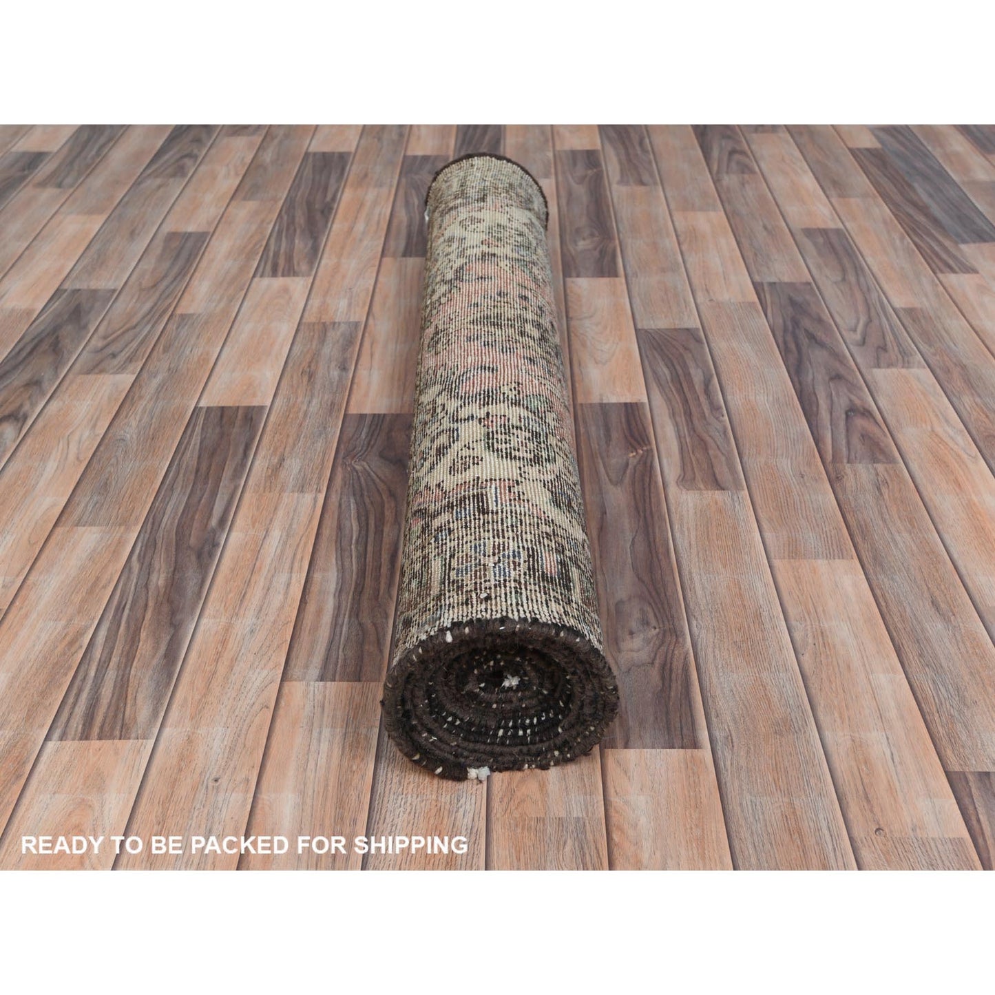 3'5"X13'7" Orange Vintage Farsian Worn Wool Hand Knotted Wide Runner Rug