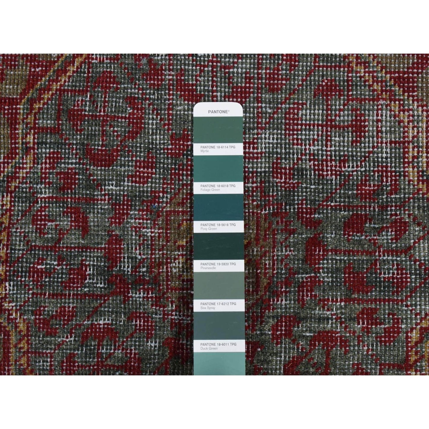2'6"X9'10" Green Vintage Look Mamluk Worn Wool Hand Knotted Runner Rug