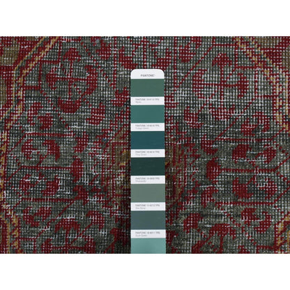 2'6"X9'10" Green Vintage Look Mamluk Worn Wool Hand Knotted Runner Rug